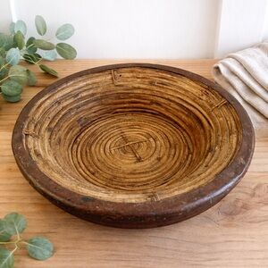 Vintage 1970s Italian Pencil Reed Rattan & Brass Basket Bowl Crespi Style